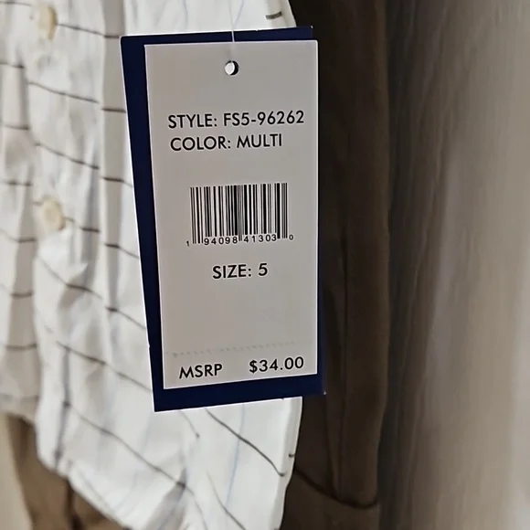 Freestyle 2 Piece Set White Button Down Blue Brown Stripe Sleeve Brown Cargo 5 - Picture 8 of 13